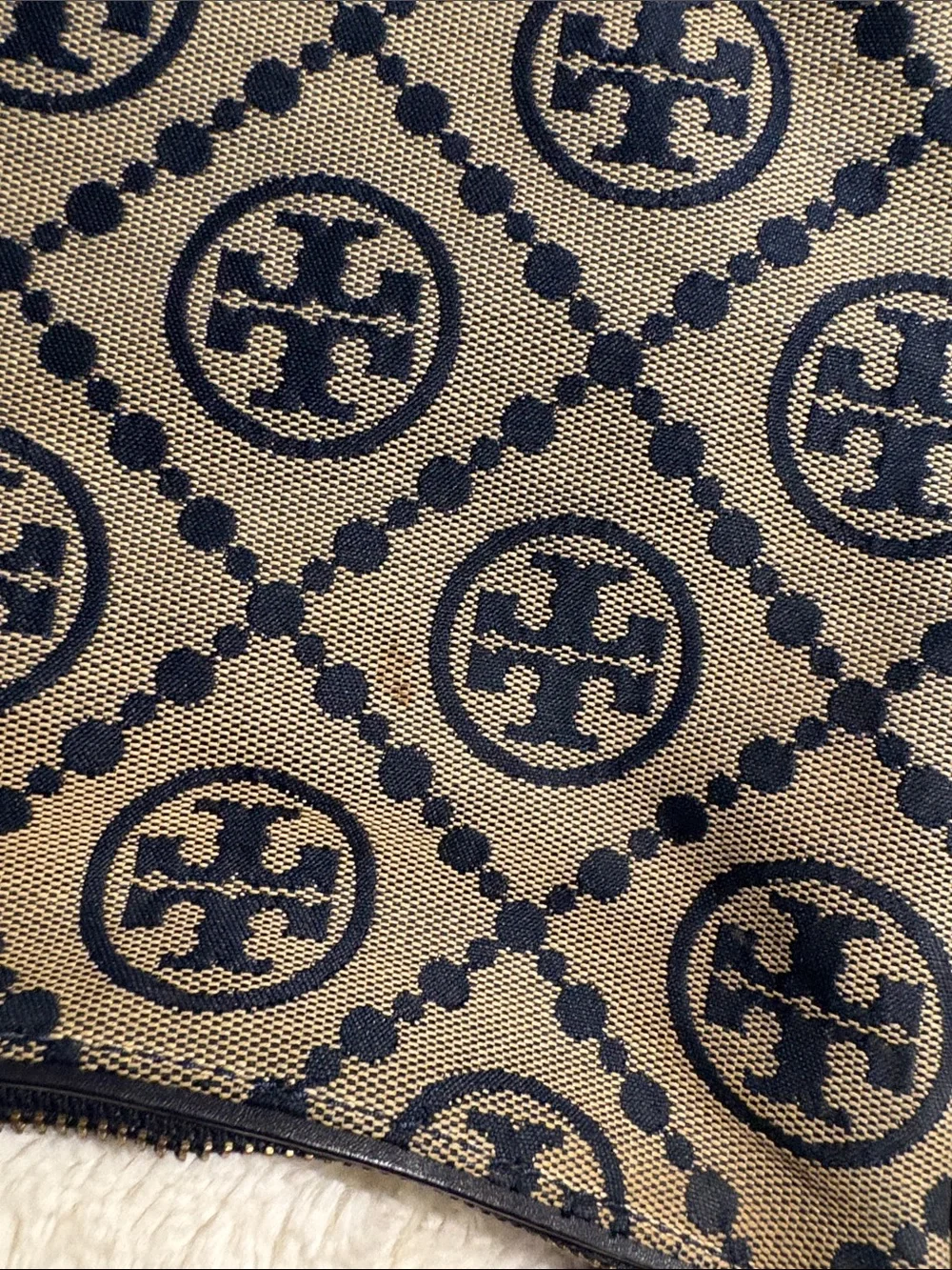 Tory Burch Beige and Black Logo Shoulder Hobo